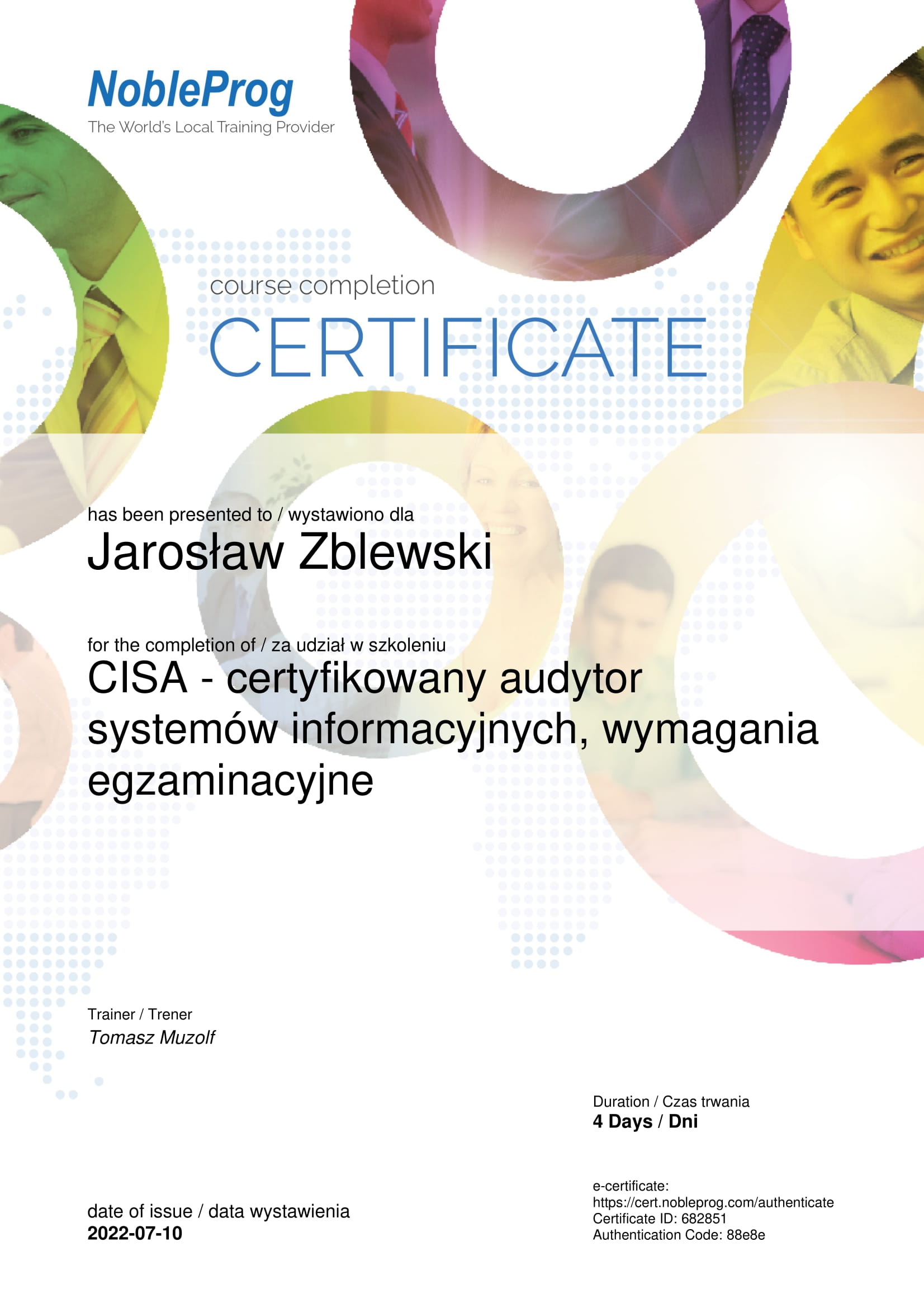 NobleProg Cert - CISA - certyfikowany audytor systemów informacyjnych, wymagania... - 2022-07-11-1